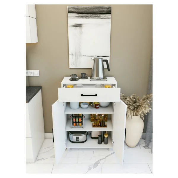 Montenero Alçak Çekmeceli Dolap 2 Kapaklı Çok Amaçlı Mutfak Banyo Depolama Beyaz 70x103 Cm - Görsel 2