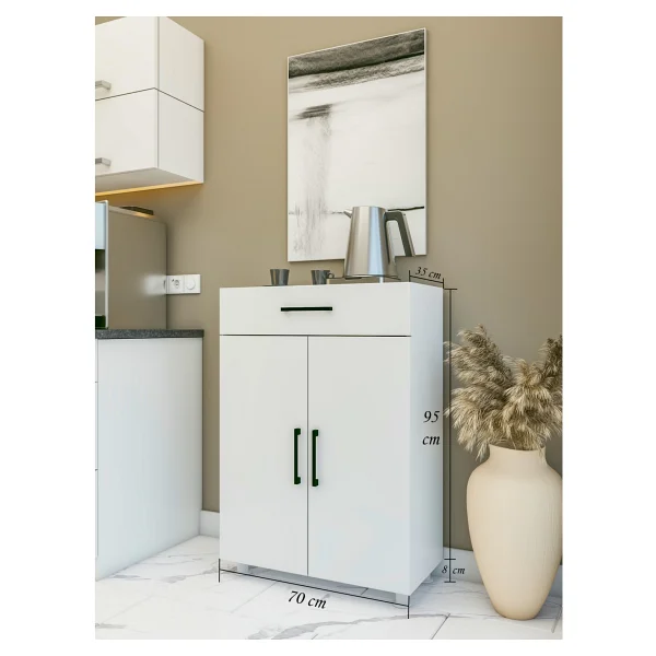 Montenero Alçak Çekmeceli Dolap 2 Kapaklı Çok Amaçlı Mutfak Banyo Depolama Beyaz 70x103 Cm - Görsel 3