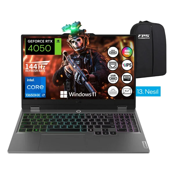 Lenovo Loq İ7-13650HX RTX4050 24GB Ram 1tb SSD 15.6" Fhd IPS 144Hz W11 Taşınabilir Bilgisayar - 1 TB - 24 GB - Görsel 9