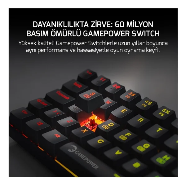Gamepower Lyra 60m Siyah RGB Tkl Red Switch Kablolu Mekanik Oyuncu Klavyesi - Görsel 4