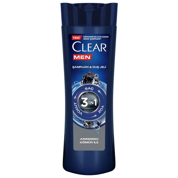 Clear Men 3 In 1 Şampuan & Duş Jeli Arındırıcı Kömür Saç Yüz Vücut Için 350 Ml 4 Adet - Görsel 2