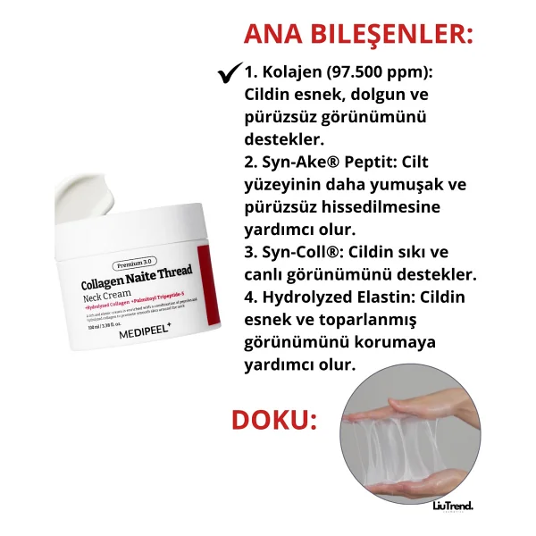 Medipeel Medi-Peel Naite Thread Neck Cream 100 ml Peptit ve Kollajen Içeren Boyun Lifting Kremi M0076 - Görsel 3