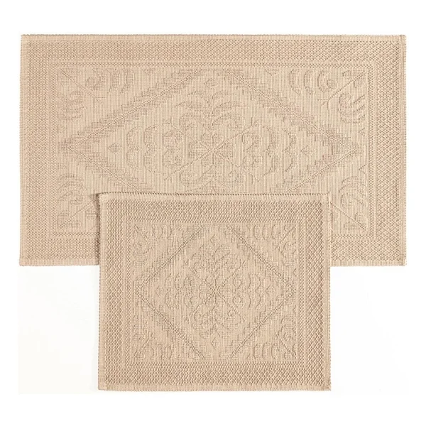 Soley Violetta 2'li Banyo Paspas Seti Kaymaz Taban %100 Pamuk 60x100 - 50x60 Cm - Bej - Var - Görsel 2