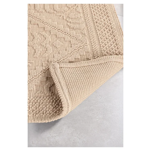 Soley Violetta 2'li Banyo Paspas Seti Kaymaz Taban %100 Pamuk 60x100 - 50x60 Cm - Bej - Var - Görsel 3