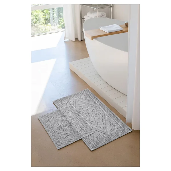 Soley Violetta 2'li Banyo Paspas Seti Kaymaz Taban %100 Pamuk 60x100 - 50x60 Cm - Bej - Var - Görsel 5