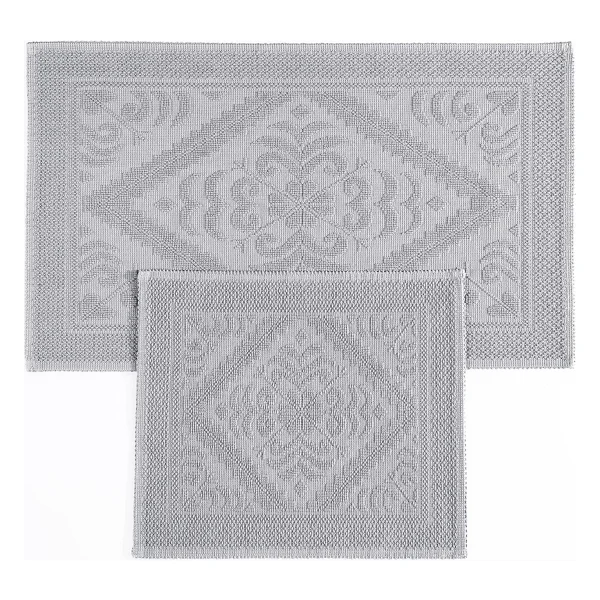 Soley Violetta 2'li Banyo Paspas Seti Kaymaz Taban %100 Pamuk 60x100 - 50x60 Cm - Gri - Var - Görsel 2