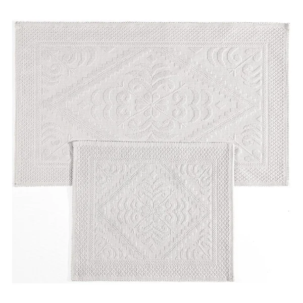 Soley Violetta 2'li Banyo Paspas Seti Kaymaz Taban %100 Pamuk 60x100 - 50x60 Cm - Beyaz - Var - Görsel 2