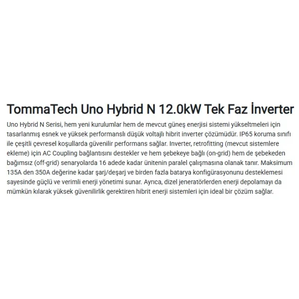 Tommatech Uno Hybrid N 12 Kw Monofaze Inverter - Görsel 4