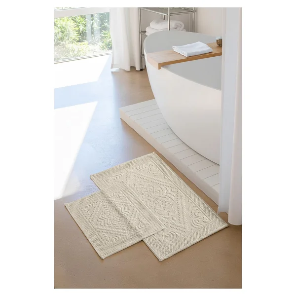 Soley Violetta 2'li Banyo Paspas Seti Kaymaz Taban %100 Pamuk 60x100 - 50x60 Cm - Bej - Var - Görsel 8