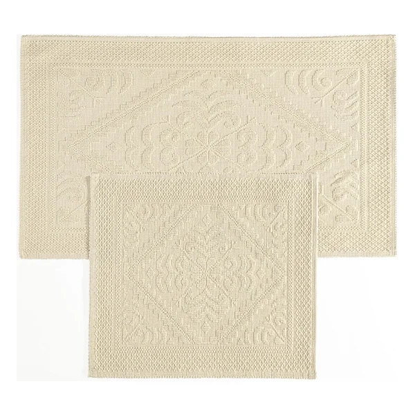 Soley Violetta 2'li Banyo Paspas Seti Kaymaz Taban %100 Pamuk 60x100 - 50x60 Cm - Fildişi - Var - Görsel 2