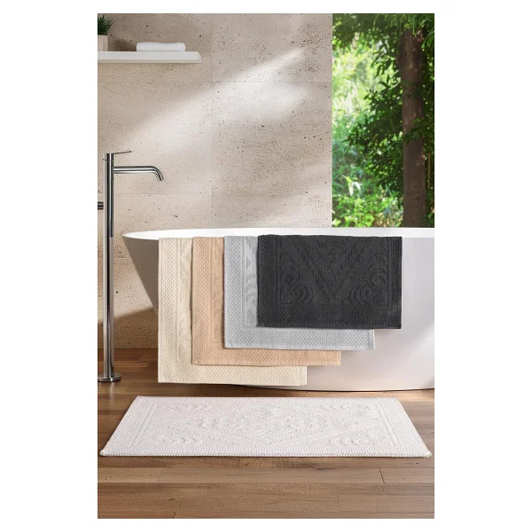 Soley Violetta 2'li Banyo Paspas Seti Kaymaz Taban %100 Pamuk 60x100 - 50x60 Cm - Fildişi - Var - Görsel 4