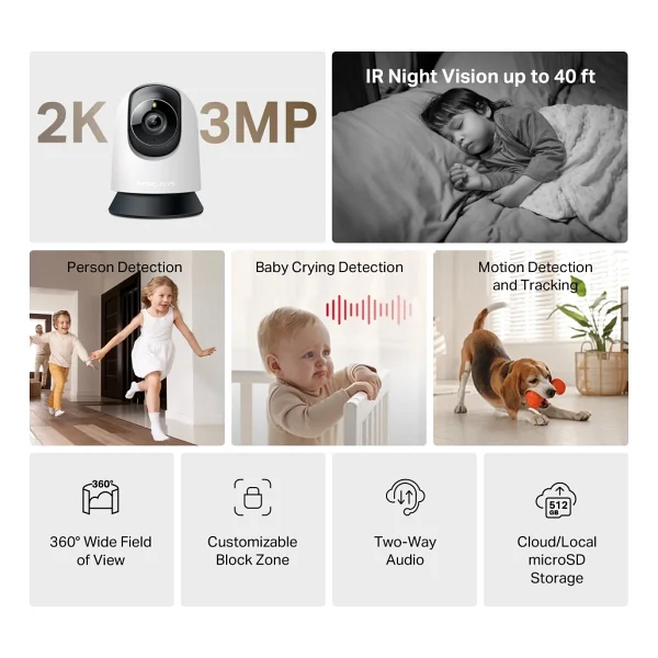 Mercusys Mc210 2k 3 Mp 360 Derece Bebek Gece Görüşlü Ip Wi-Fi Güvenlik Kamerası - Görsel 3