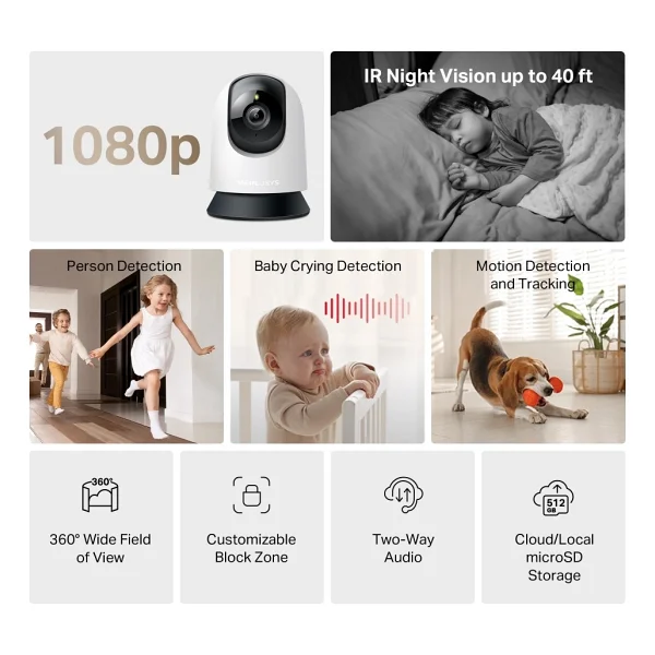 Mercusys Mc200 Full HD 360 Derece Bebek Gece Görüşlü Ip Wi-Fi Güvenlik Kamerası - Görsel 3