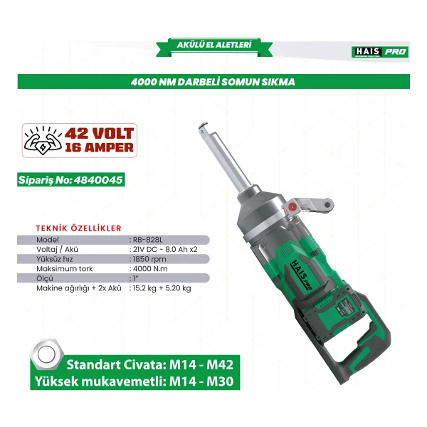 Hais Pro Rb-828l 21 V Çift Akülü Darbeli Somun Sıkma - Görsel 2
