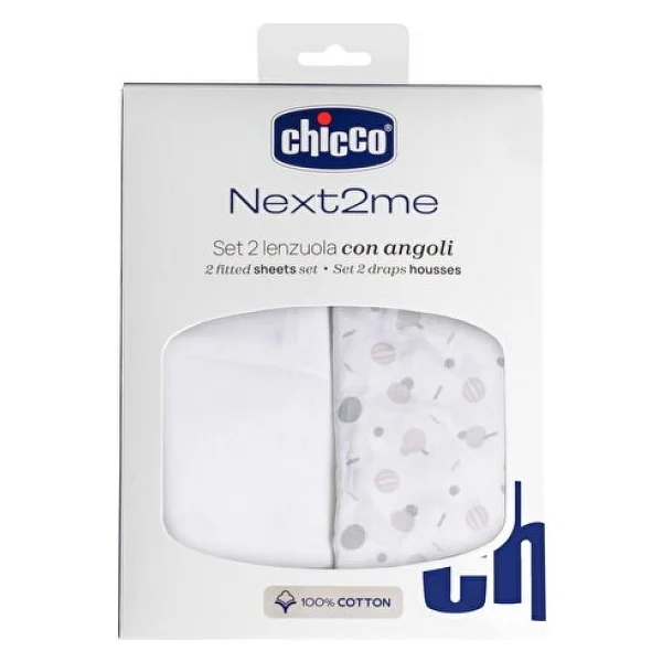 Chicco N2m Con Beşik İçin Pamuklu Bebek Çocuk 2 Parça Çarşaf Takımı - Beyaz - Görsel 2
