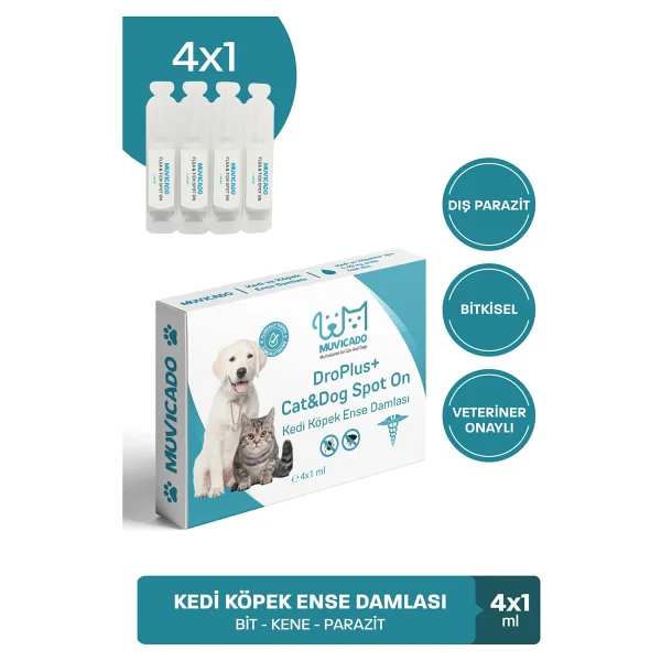 Muvicado Kedi Köpek Dış Parazit Ense Deri Damlası Bit Kene Pire Anti Parazit Bitkisel Damla - (Köpek Kedi Iç Parazit Sadece Dış Damladır) Bit Pire Kene Karşıtı Bitkisel Damla 8 Adet - Görsel 2