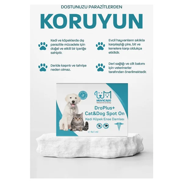 Muvicado Kedi Köpek Dış Parazit Ense Deri Damlası Bit Kene Pire Anti Parazit Bitkisel Damla - (Köpek Kedi Iç Parazit Sadece Dış Damladır) Bit Pire Kene Karşıtı Bitkisel Damla 8 Adet - Görsel 3