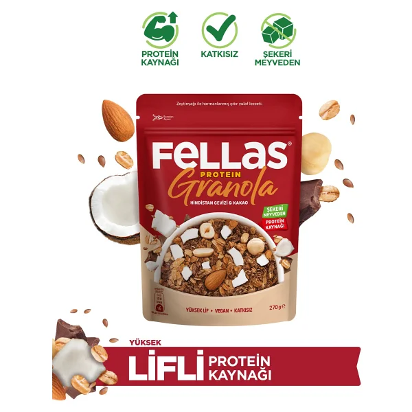 Fellas Protein Granola - Hindistan Cevizi & Kakao (270 G) - Görsel 7