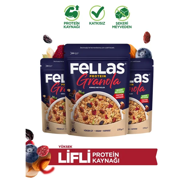 Fellas Protein Granola - Kırmızı Meyveler (270 G) - 3'lü Paket - 810 Gr - Görsel 8