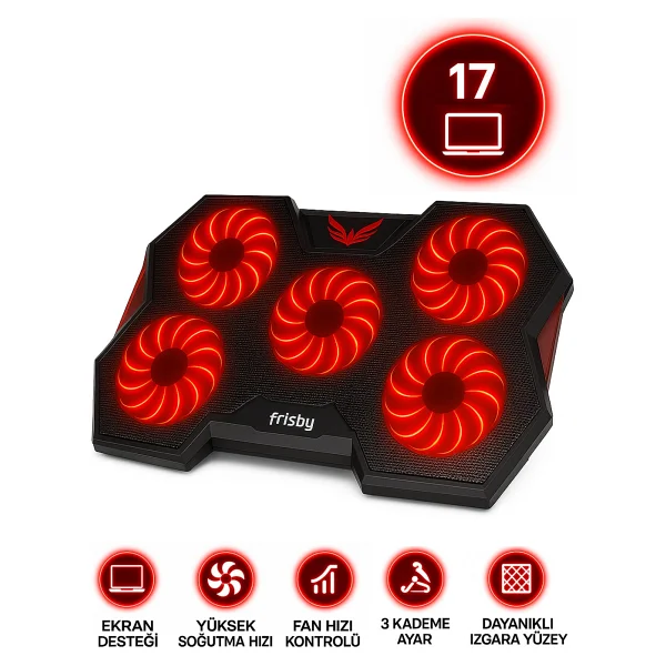 Frisby Gp4 E-Sport Desing 5 Fanlı Ledli 15-17" Laptop Soğutucu - Görsel 7