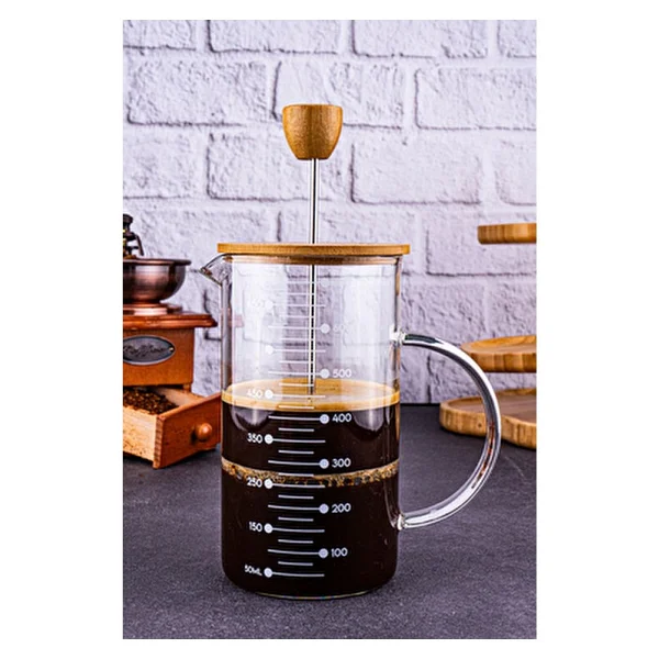 Bambum Leonardo French Press Bambu Kapaklı Zarif Cam Yapısı 700 ml Kahve ve Çay İçin - Görsel 4