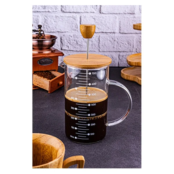Bambum Leonardo French Press Bambu Kapaklı Zarif Cam Yapısı 700 ml Kahve ve Çay İçin - Görsel 5