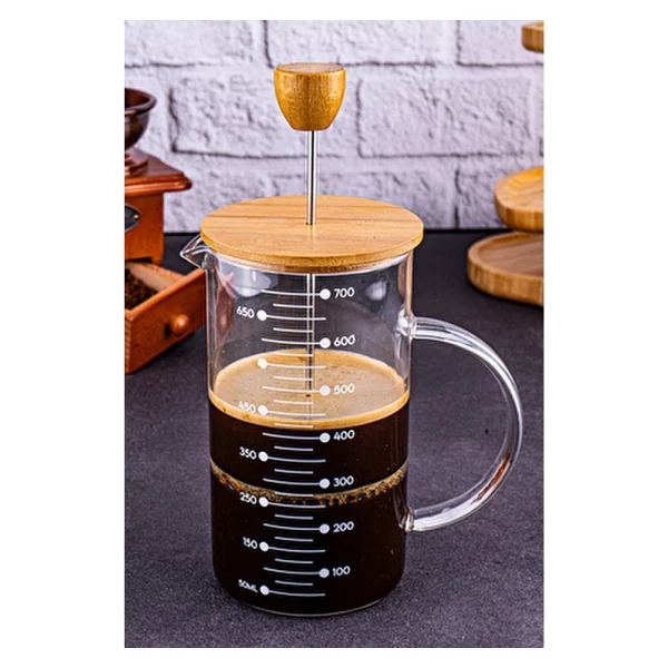 Bambum Leonardo French Press Bambu Kapaklı Zarif Cam Yapısı 700 ml Kahve ve Çay İçin - Görsel 7