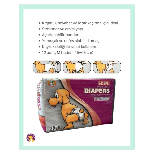 Hushpet Ultra Emici Köpek Külot Çiş Pedi M Beden 12'li - Görsel 2