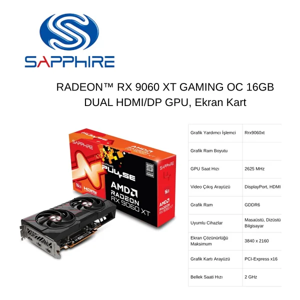 Sapphire RX 9060 Xt Pulse Oc 11350-03-20g 128 Bit Gddr6 16 GB Ekran Kartı - Görsel 6