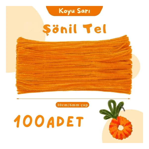Roco Paper Co. Şönil Tel, El Işi, Dıy, Hobi Ve Çiçek Yapım Teli, Koyu Sarı, 100 Adet, 6 Mm - 30 Cm - Görsel 2