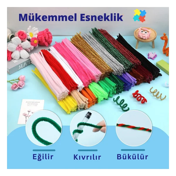 Roco Paper Co. Şönil Tel, El Işi, Dıy, Hobi Ve Çiçek Yapım Teli, Koyu Sarı, 100 Adet, 6 Mm - 30 Cm - Görsel 4