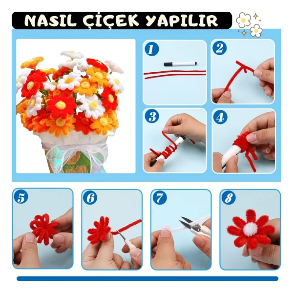 Roco Paper Co. Şönil Tel, El Işi, Dıy, Hobi Ve Çiçek Yapım Teli, Koyu Sarı, 100 Adet, 6 Mm - 30 Cm - Görsel 5