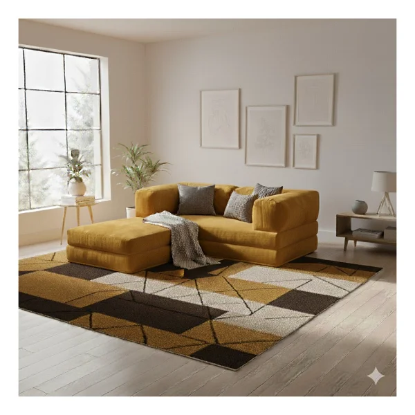 Monamı Dechome Yeny Fitilli Kadife Köşe Koltuk 160x160 Köşe Takımı Modüler Köşe Takımı Yataklı L Koltuk Fitilli Kadife - Hardal - Görsel 2