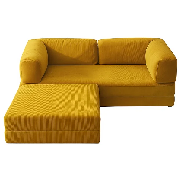 Monamı Dechome Yeny Fitilli Kadife Köşe Koltuk 160x160 Köşe Takımı Modüler Köşe Takımı Yataklı L Koltuk Fitilli Kadife - Hardal - Görsel 3