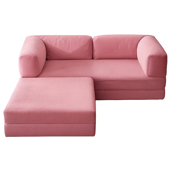 Monamı Dechome Yeny Fitilli Kadife Köşe Koltuk 160x160 Köşe Takımı Modüler Köşe Takımı Yataklı L Koltuk Fitilli Kadife - Pembe - Görsel 3