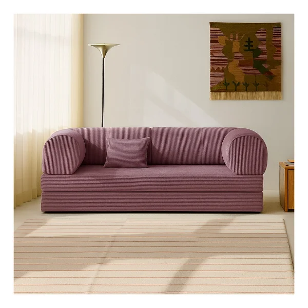 Monamı Dechome Yeny Fitilli Kadife Köşe Koltuk 160x160 Köşe Takımı Modüler Köşe Takımı Yataklı L Koltuk Fitilli Kadife - Pembe - Görsel 5
