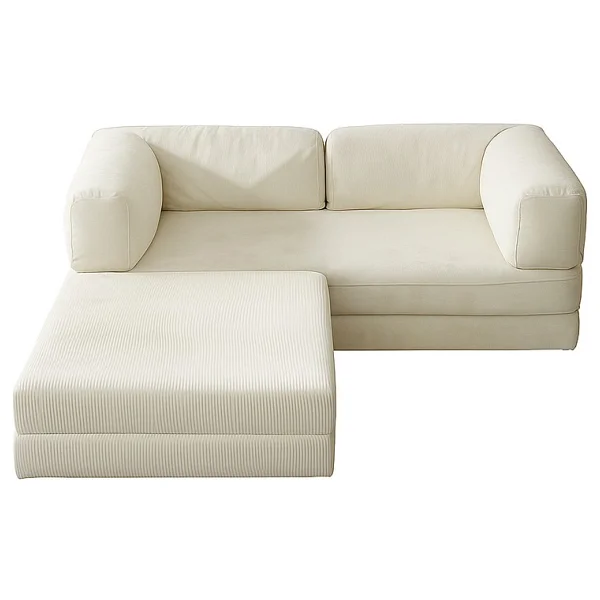 Monamı Dechome Yeny Fitilli Kadife Köşe Koltuk 160x160 Köşe Takımı Modüler Köşe Takımı Yataklı L Koltuk Fitilli Kadife - Krem - Görsel 3