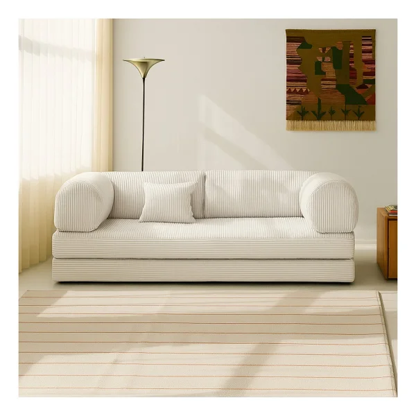 Monamı Dechome Yeny Fitilli Kadife Köşe Koltuk 160x160 Köşe Takımı Modüler Köşe Takımı Yataklı L Koltuk Fitilli Kadife - Krem - Görsel 5