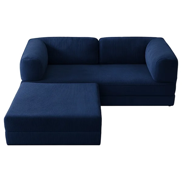 Monamı Dechome Yeny Fitilli Kadife Köşe Koltuk 160x160 Köşe Takımı Modüler Köşe Takımı Yataklı L Koltuk Fitilli Kadife - Lacivert - Görsel 3