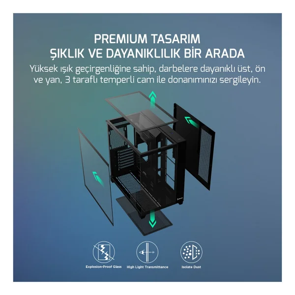 Gamepower Warcry Topglass 750w 4xargb Temperli Cam Atx Siyah Gaming (Oyuncu) Kasa - Görsel 3