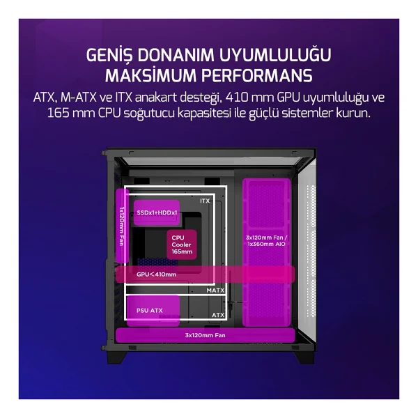 Gamepower Warcry Topglass 750w 4xargb Temperli Cam Atx Siyah Gaming (Oyuncu) Kasa - Görsel 4