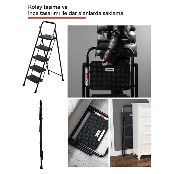 Perilla 51405 Stepla Geniş 5 Basamaklı Katlanır Merdiven Eurotower Siyah 5 Basamaklı - Görsel 4
