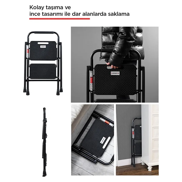 Perilla 51402 Stepla Geniş 2 Basamaklı Katlanır Merdiven Eurotower Siyah 2 Basamaklı - Görsel 4