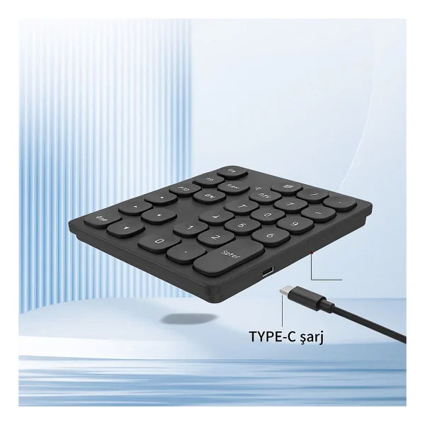 Zilvana Bluetooth Bağlantılı Sayısal Numpad - Siyah/Gümüş - Tip-C Girişli Mini Klavye - Görsel 3