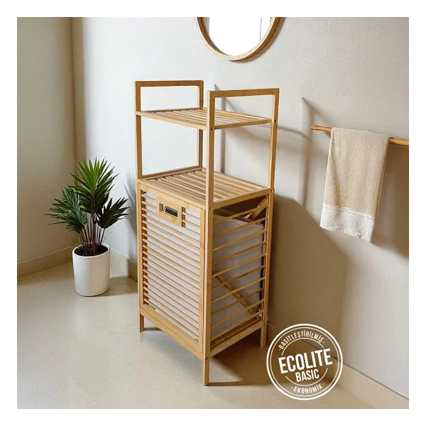 Digithome Bambu ECO-LITE BASIC Kirli Sepetli 2 Raflı Banyo Düzenleyici Çamaşır Sepeti DB-0031 - Görsel 6