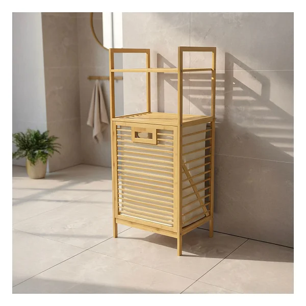 Digithome Bambu ECO-LITE BASIC Kirli Sepetli 2 Raflı Banyo Düzenleyici Çamaşır Sepeti DB-0031 - Görsel 8