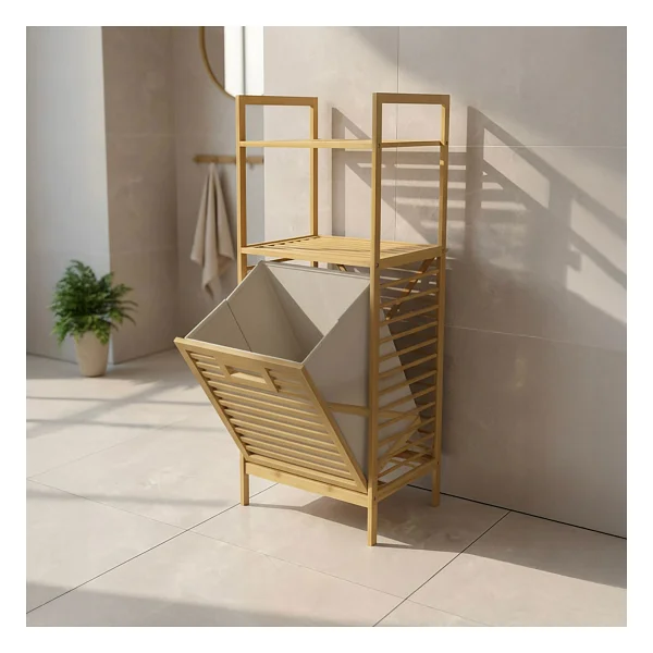 Digithome Bambu ECO-LITE BASIC Kirli Sepetli 2 Raflı Banyo Düzenleyici Çamaşır Sepeti DB-0031 - Görsel 9