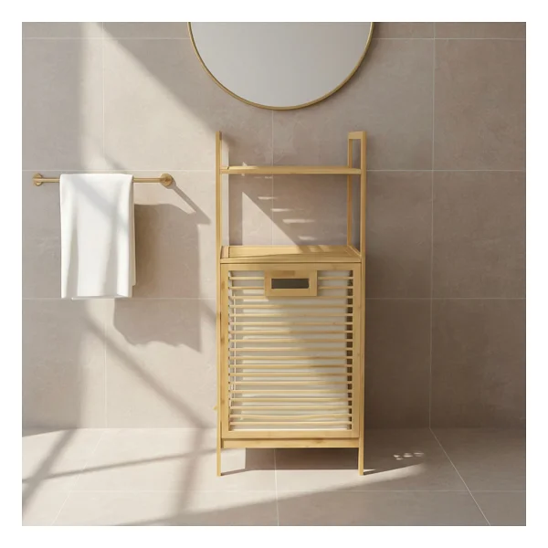 Digithome Bambu ECO-LITE BASIC Kirli Sepetli 2 Raflı Banyo Düzenleyici Çamaşır Sepeti DB-0031 - Görsel 10