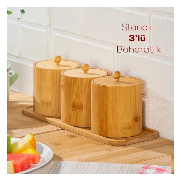 Porsima Pbt-604 Bambu Çok Amaçlı Standlı Saklama Kabı Organizer 4 Parça Baharat Seti Bambu - Görsel 2