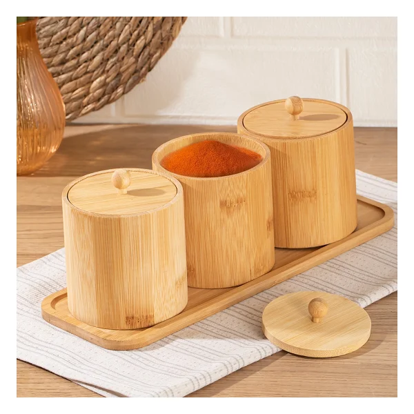 Porsima Pbt-604 Bambu Çok Amaçlı Standlı Saklama Kabı Organizer 4 Parça Baharat Seti Bambu - Görsel 3